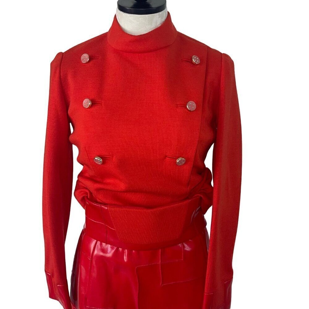 Ronald Amey Vintage Womens Skirt and Top Set Size XS Red Pockets Couture Wool - Picture 8 of 10